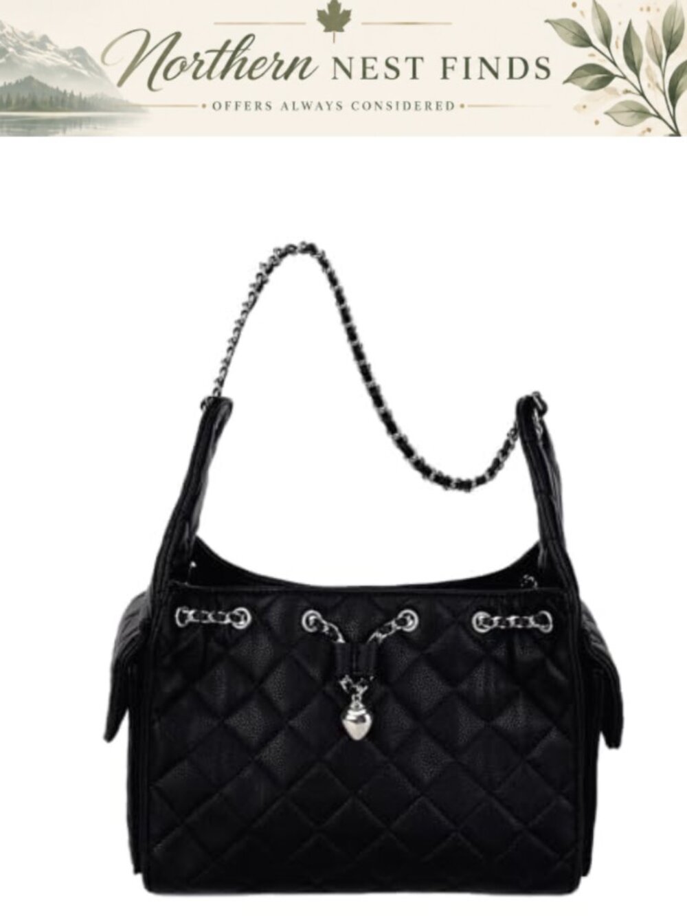Quilted Vegan Leather Shoulder Bag Chain Strap Satchel Purse